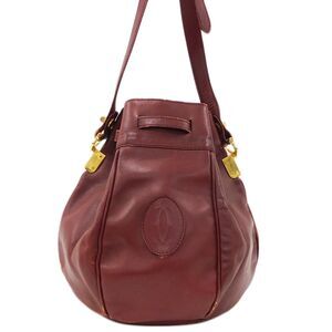 Cartier (Authentic) Must de Seau Bordeaux Red Leather Drawstring Bucket Bag, VTG
